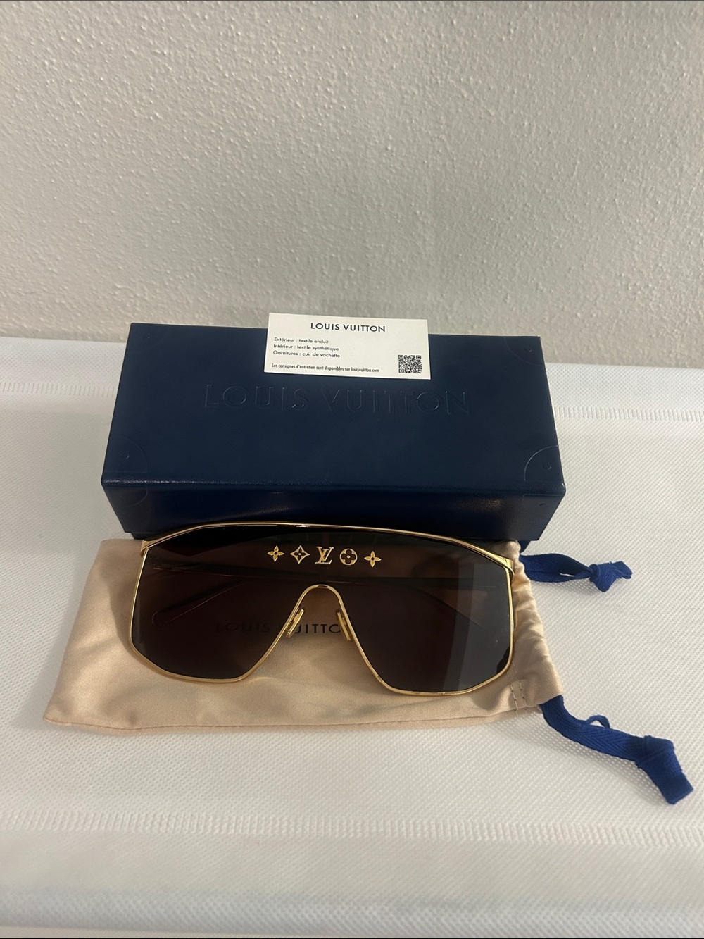 Louis Vuitton Men’s Gold Frame Brown Shield Sunglasses with LV Brow Motif